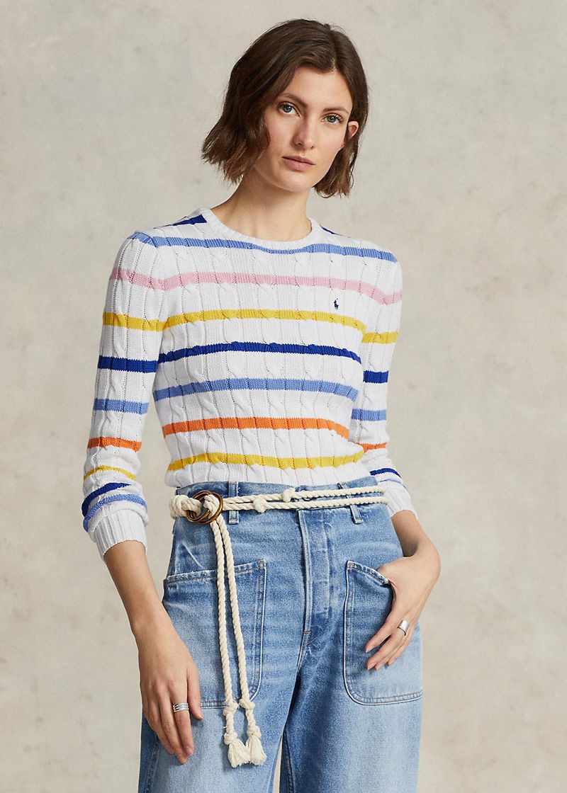 Sueter Polo Ralph Lauren Mujer Striped Cable-Knit Cotton Jumper Chile Blancas WLUFG-1942